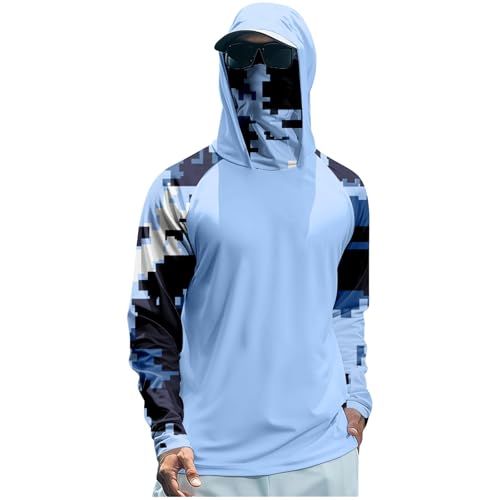 Sun Protection Shirts for Men with Mask 50+ Fishing camo Blouses Lightweight Long Sleeve Rash Guard Cooling Hoodies