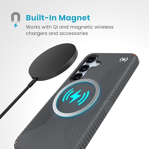 Image of Speck Samsung Galaxy S25 Case - Presidio 2 Grip + Magnet, 13-Foot Drop Protection, No-Slip Grips, Raised Bezel, Enhanced Buttons, Charcoal Grey /Cool Bronze