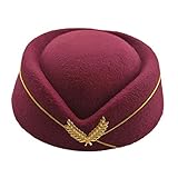 Hochwertige 100% Wolle XY-women\'s hat Elegant Beret Cap für Damen Elegante Wolle Flugbegleiter Hut Kostüm Etikette Cap Female Stilvoll (Farbe : Weinrot)