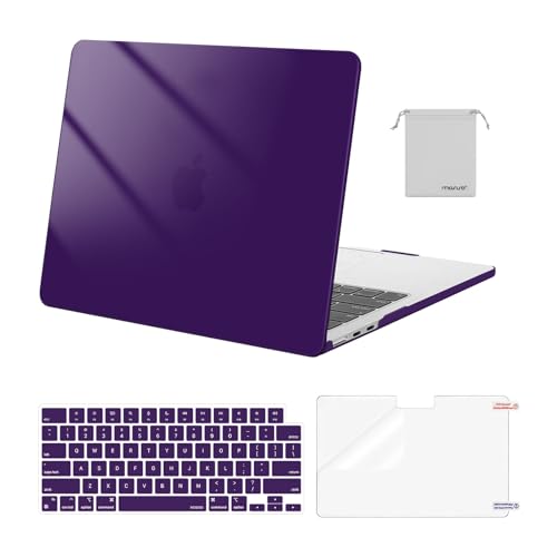 Image of MOSISO Compatible with MacBook Air 13 inch Case M5 2026 M4 2025 M3 M2 2024-2022 A3449 A3240 A3113 A2681,Hard Shell&Keyboard Cover&Screen Film&Pouch for MacBook Air 13.6 inch Case, Crystal Purple
