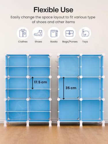 Image of BOXJOY 12 Shelf Plastic Kids Wardrobe with 6 Doors, Sticker Sheet & Holder