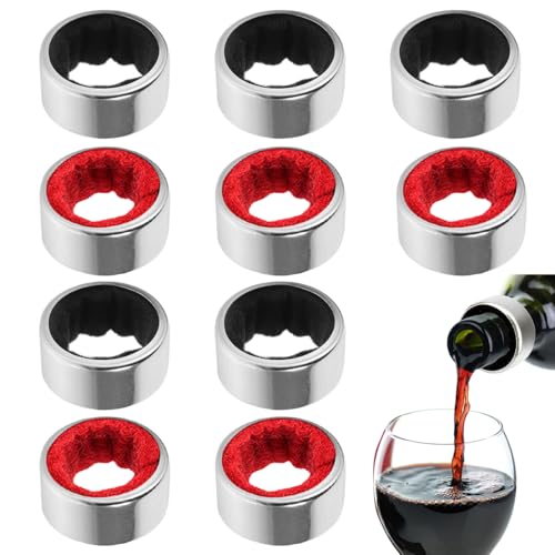 PHYNDR 10 Pezzi Acciaio Inossidabile Anello Salvagoccia Vino, Per Bottiglie, Riutilizzabile, Anello Antigoccia In Flanella,Accessori Vino(Nero + Rosso)