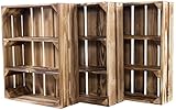 Obstkisten Online 3 Stück geflammte/gebrannte Kiste flach mit 3 Fächern 50cm x 40cm x 16cm Gewürzregal Regal Holzregal Kiste Obstkisten Weinkisten