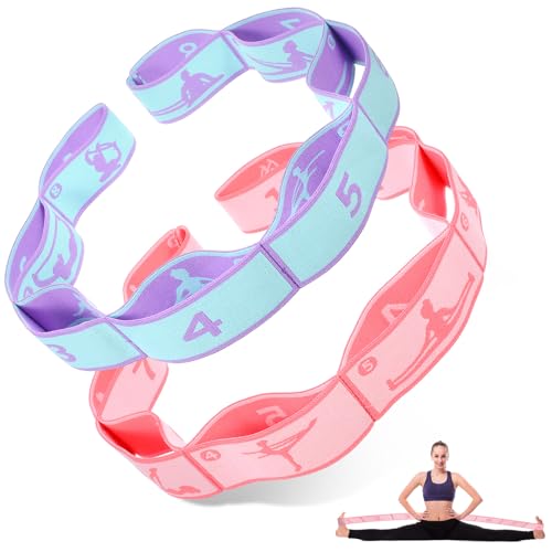 2 Stück Yoga Stretching Band,Hochelastischer Gurt Gymnastikband,Stretching Band mit 8 Schleifen,Fitness Stretch Gurt,für Pilates Tanz Gymnastik