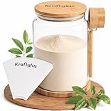 Kraftglas Whey Proteinpulver Aufbewahrung &ndash; Luftdichtes Vorratsglas 2300ml aus Borosilikatglas BPA-frei mit Deckel, L&ouml;ffel, Untersetzer & Trichter &ndash; ideal f&uuml;r Protein & Supplements