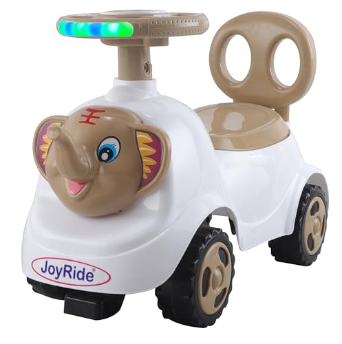 Image of JoyRide Ride on & Car for Kids with Music & Horn Steering, Push Car for Baby with Backrest,Under Seat Storage & Big Wheels, Ride on for Kids 1 to 3 Years Upto 25 Kgs (Elephant, Brown)