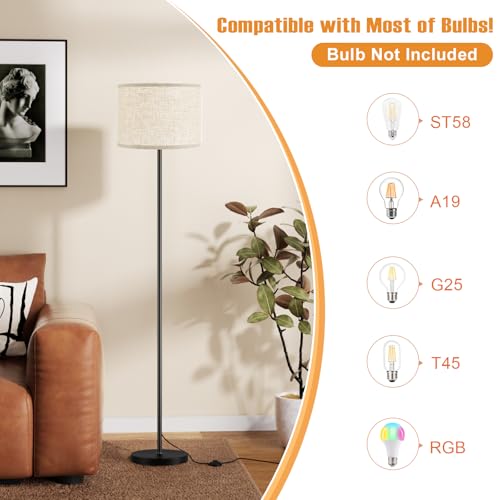 Image of Ambimall 60'' Modern Floor Lamp with Shade, Tall Lamps for Living Room, Bedroom, Office, Dining Room, Beige Shade with Black Pole(Without Bulb)