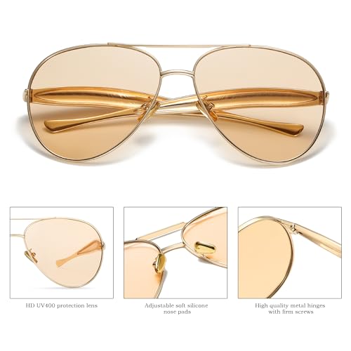 Oversized Gold Aviator Sunglasses for Women Men Retro 70s Metal Big Aviators Sun Glasses Womens Trendy CS0023