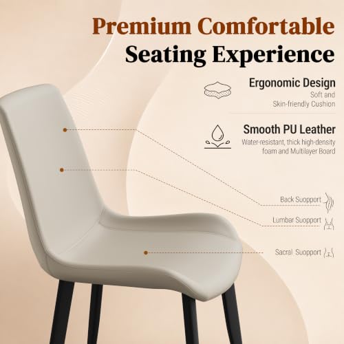 Image of Dining Chairs Set of 6, Kitchen Dining Chairs, Modern Upholstered Kitchen Chairs with Faux Leather and Metal Legs, Dining Room Chairs, Light Grey