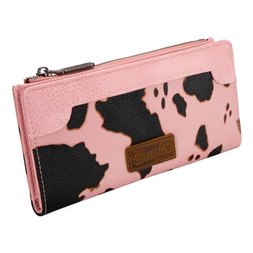 Image of Wrangler Cow Print Wallets Womens Bifold Credit Card Wallet Women's Wallets, Card Cases & Money Organizers Pink Wallets for Women Ladies Female Cash Wallett with Smooth Zipper