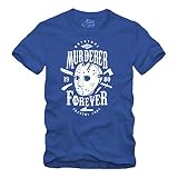  gestofft Murderer Forever – Camiseta de Halloween 13th Movie Horror máscara de Adelantado Fun Leatherface Jason Azul L