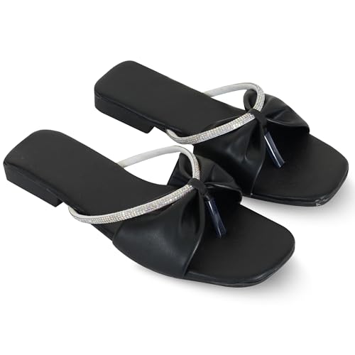 Image of Women's Slippers | Comfortable Flat Chappals for Women with Bow Detail | Stylish Casual Chappals, Trendy Summer Sandals, Comfortable Footwear for Daily Use