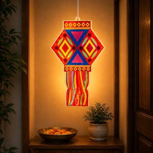 Image of Desidiya LED Lantern Hanging Light | Warm White Double-Sided Festival Decor | Ideal for Diwali, Navratri, entrances, balconies, pooja rooms and gifting.