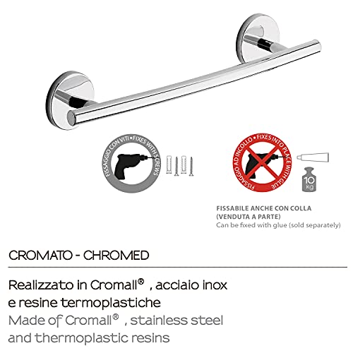 Gedy Cebu Chrome Towel Holder Bathroom Towel Holder 35 cm 6 x 35.2 x 8.2 cm Weight 0.25 kg Stainless Steel and Cromall 10 Year Warranty - Image 3