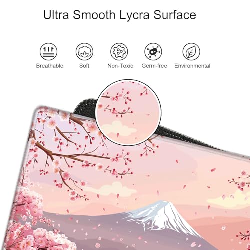 Image of Gaming Mouse Pad Large Mousepad Cherry Blossom Desk Mat XXL Big Desk Pad 31.5x15.75 Rubber Base Pink Sakura Computer Pad with Stitched Edges Mouse Mat for Work Home Office