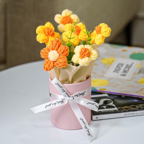 Image of Nostrae by Ekhasa Yellow Cherry Blossom Crochet Flowers Bouquet (Small Size)| Knitted Flowers For Gifting | Woolen Bouquet Perfect For Crochet Gifts | Handmade Bouquets Gift