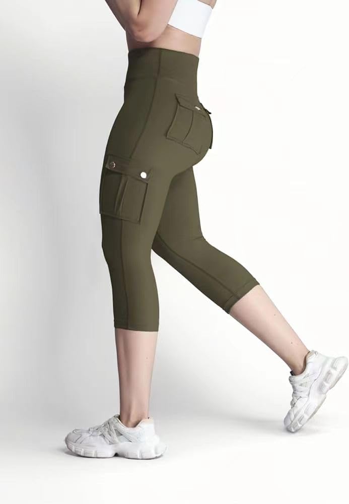 Legginsy cargo Capri z kieszeniami dla kobiet, wysoka talia, kontrola brzucha, marszczenie pośladków, podnoszenie, trening, spodnie do biegania, legginsy modelujące dla kobiet