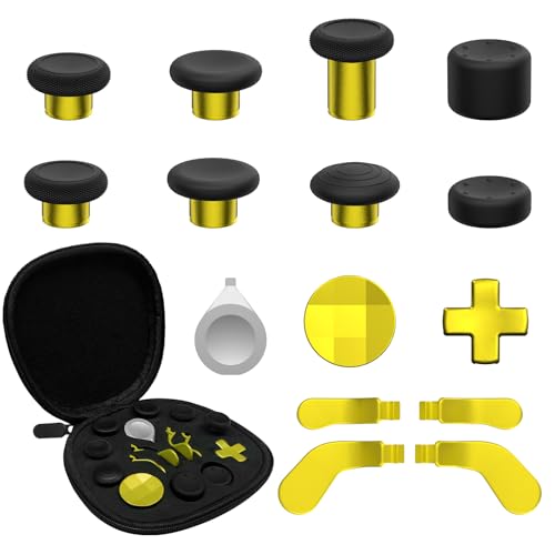 Image of CHARM FOCUS 16-in-1 Metal Thumbsticks Replacement Kits for Xbox Elite Series 2, Xbox Elite 2 Controller Accessories, Includes Magnetic Joysticks, Paddles, Silicone Caps, D-Pads, 1 Tool (Gold)