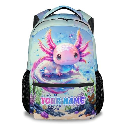 Personalized School Backpack for Kids - 17 Inch Axolotl Kids School Bag for Elementary - Portable Lightweight Animals Backpacks for Preschool