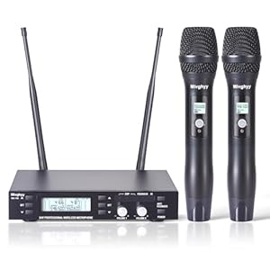 Wireless Microphone System 2 Channels, Metal Dual Professional UHF Cordless Dynamic Handheld Mic for Home Karaoke Singing Church Wedding DJ, 164ft