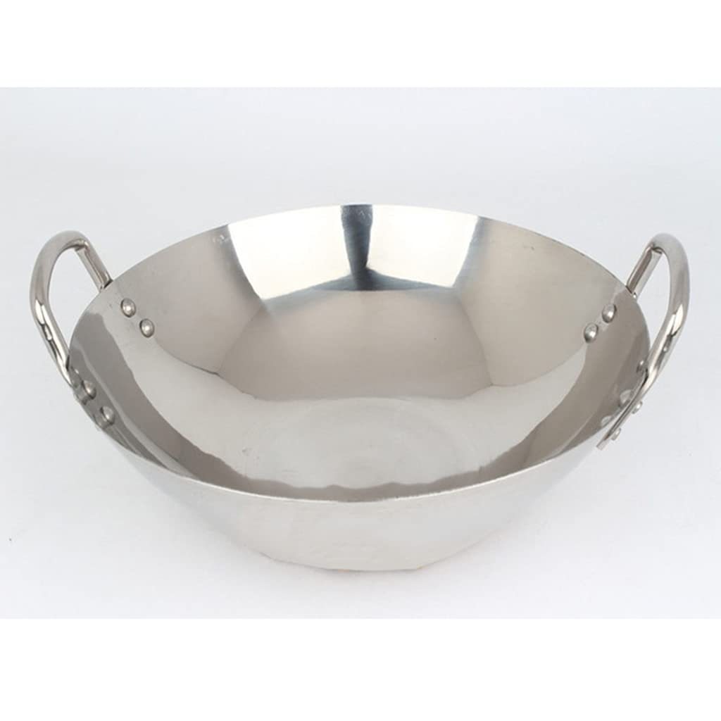 Wok anti-adhésif en acier inoxydable 32 cm sans revêtement pour cuisson camping rapide