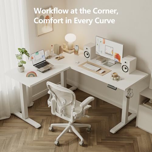 Image of Agilestic L Shaped Electric Standing Desk Adjustable Height, 59 Inch, White