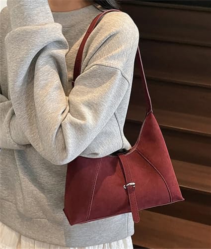 Women Retro Suede Shoulder Bag Trendy Handbag Underarm Bags Tote Commuter Purses2