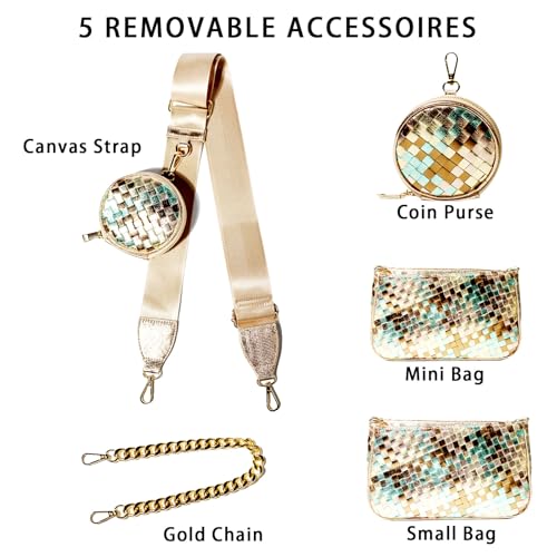 Handmade Woven Small Crossbody Bag for Women with Coin Purse, Designer Shoulder Handbag 3pcs Set, Mini Tote Clutch4