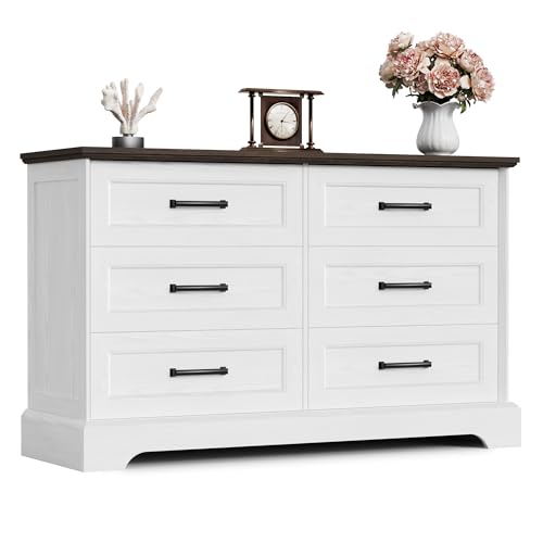 Furmax Farmhouse Dresser for Bedroom, 6 Drawers Dresser, Wood Chest of Drawers, 47.2' Wide Storage...