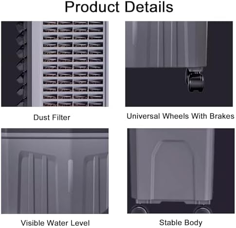 3-in-1 Swamp Cooler - 6000 CFM Evaporative Air Cooler with Remote, 120° Oscillation, 4 Ice Packs, 12H Timer, Ideal for Indoor & Outdoor Use (45x35x90cm)