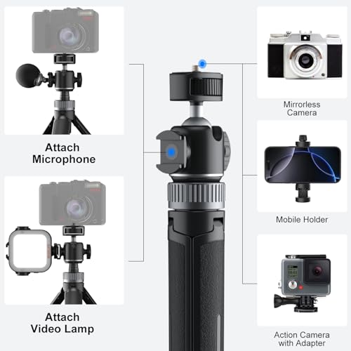 Image of Mobilife Small Camera Tripod Multifunctional Vlog 2 in 1 Tripod Stand with Cold Shoe for Mirrorless /Action Camera Phone 360 Rotation Aluminum Extendable Stand for YouTube Live Stream Travel