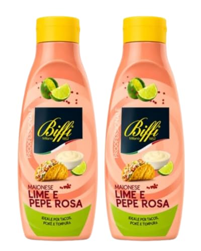 2X Confezione Per Biffi Maionese Lime e Pepe Rosa Professionale, Flacone da 800 g, Maionese ideale per Tacos, Pokè e Tempura.