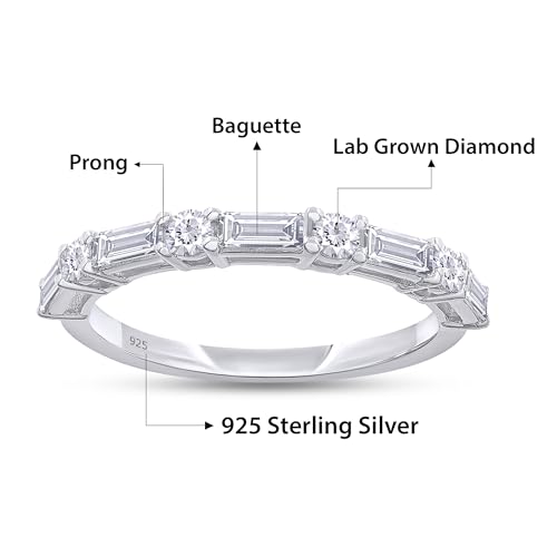 Lab Grown Diamond Wedding Bands for Women, Half Eternity Stackable Engagement Ring In 14K Gold Over Sterling Silver, Promise Rings, Anniversary Bands Gifts For Her (0.50 Cttw)-102