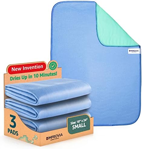 IMPROVIA® Washable Underpads, 18" x 24" (Pack of 3) - Heavy Absorbency Reusable Incontinence Pads for Kids, Adults, Elderly, and Pets - Waterproof Protective Pad for Bed, Couch, Sofa, Furniture, Floor