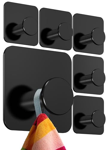 4smile Handtuchhalter ohne Bohren, 6er Set, schwarz - Badezimmer Handtuchhalter aus Edelstahl, moderne Klebehaken, hohe Tragkraft - Wasserfeste Haken für Bad, Haken selbstklebend, Handtuchhaken