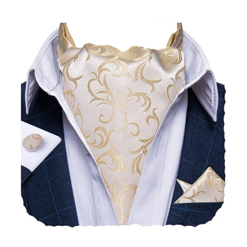 Image of DiBanGu 3PCS Ascot Ties for Men Wedding Jacquard Woven Silk Ascot Cravat for Men Cravat Tie and Pocket Square Set