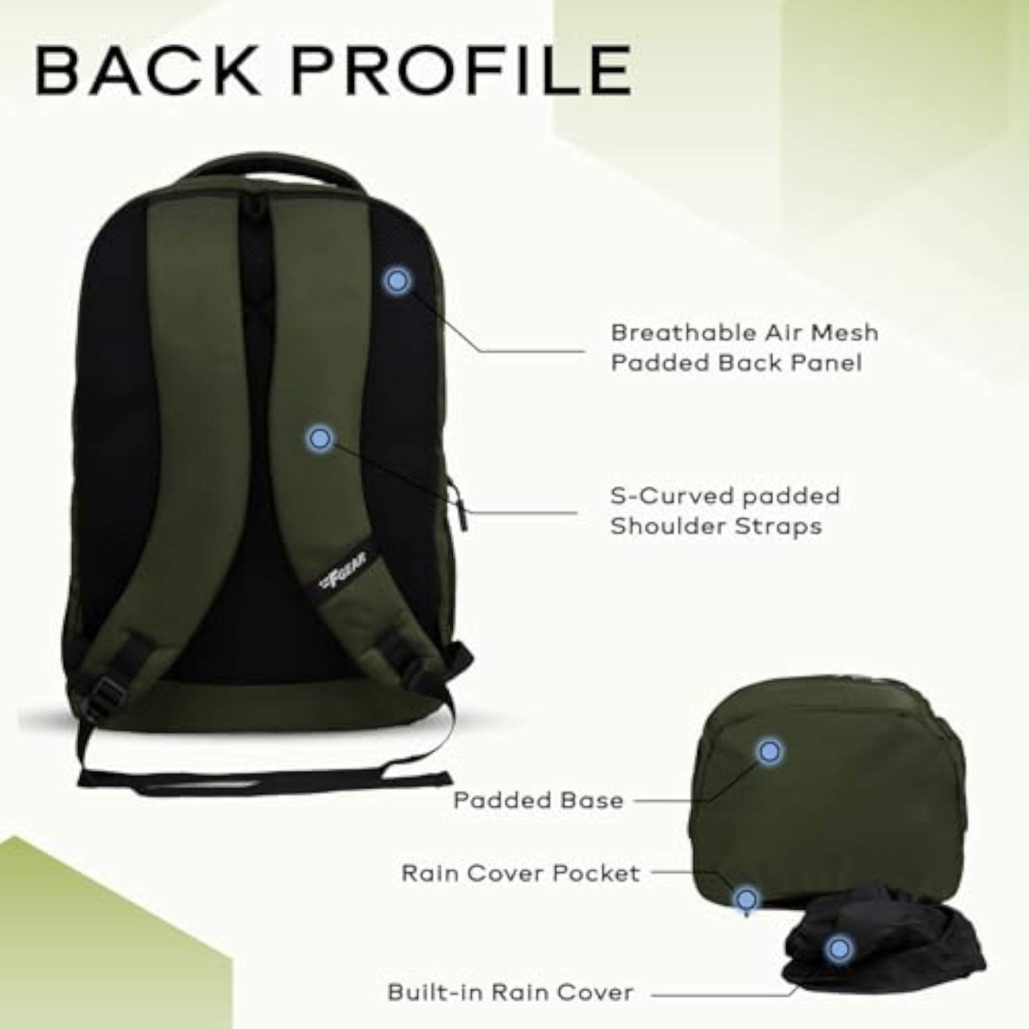 Poem Army Green 30L Backpack with Rain Cover