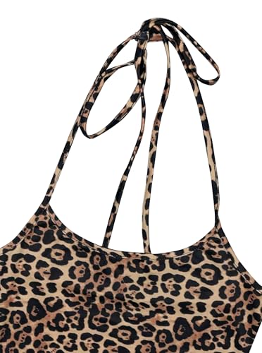 SOFIA'S CHOICE Cheetah Print Dress Leopard Halter Neck Long Tight Bodycon Spaghetti Strap Maxi Dress3