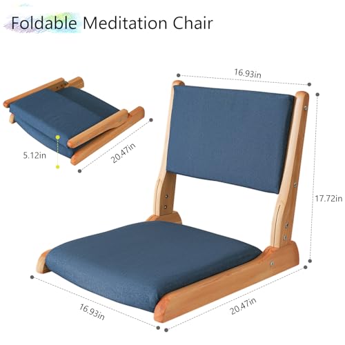 Image of Japanese Floor Chair with Back Support, Foldable Meditation Chair, Legless Tatami Chair with Cushion, Floor Seat for Living Room, Bedroom, Bay Window (2, Blue)