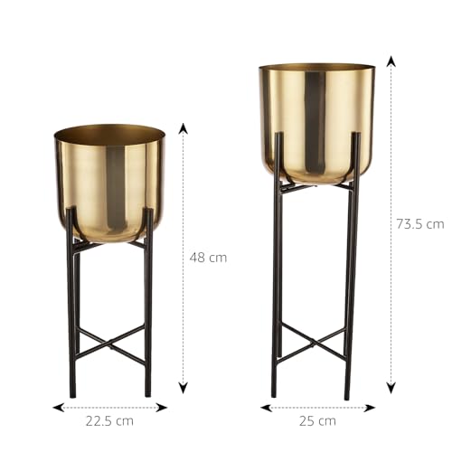 Image of amazon basics Decorative Modern Indoor Planters Flower Pots (Set of 2) | Sophisticated Design | Suitable for Living Room /Bedroom /Balcony (Glossy Rose Gold)