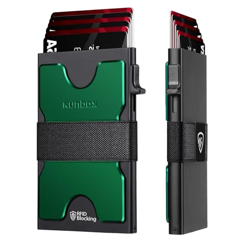 Image of RUNBOX Slim Wallet for Men, RFID Aluminum Pop-Up Card Holder for 12 Cards