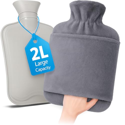 WENZO Wärmflasche mit Bezug 2L – Große Gummiwärmflasche mit Flauschigem Plüschbezug, Auslaufsicher & Geruchlos, Für Rücken, Bauch, Nacken und...