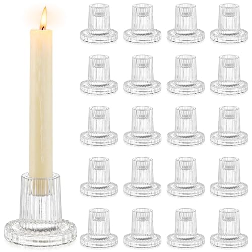 Romadedi Chandelier Bougeoir Verre Transparent - Lot de 20 Petite Bougeoir Mariage Decoratif Noel Decoration Maison Supports pour Bougies Coniques Centre de...