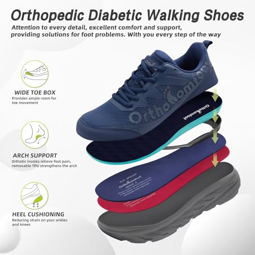 Men's Orthopedic Diabetic Wide Walking Shoes: Wide Toe Box Comfortable Arch Support Plantar Fasciitis Running Sports Sneakers, Casual Flat Feet Swollen Feet Shoes for Foot and Heel Pain Relief2