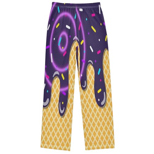 Boy's Pants Dark Purple Ice Cream Jogger Pants Elastic Waist Long Bottoms Trousers with Pockets 6-14 Years