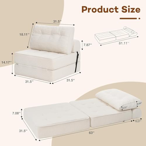 Folding Sofa Bed Sleeper Sofa Chair 3in1 Convertible Sofa Bed Single-White - image 2