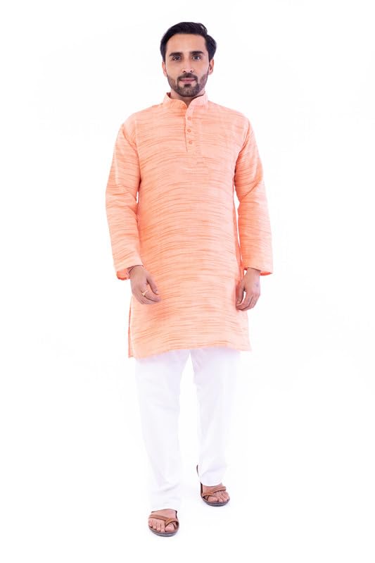 Men Ethnic Cotton Kurta Full Sleeve Mandarin Collar Khadi Inspired Traditional Festive Casual Apparel-image-45