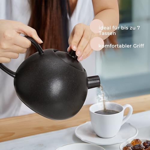 Elegant Lemuro Large Teapot with Strainer Insert - 1.4 L - Ceramic Tea Pot - Contemporary Teapot for Loose Tea, Sturdy & Aromatic Neutral (Anthracite) - Image 4