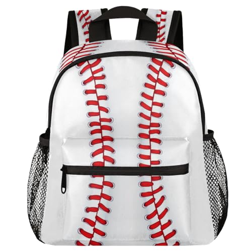 Image of Toddler Sports Backpack for Boys Girls,12 Inch Kids Backpack for Preschool Kindergarten Elementary,Lightweight Small Bookbag with Chest Strap for Daycare Travel,Baseball Texture