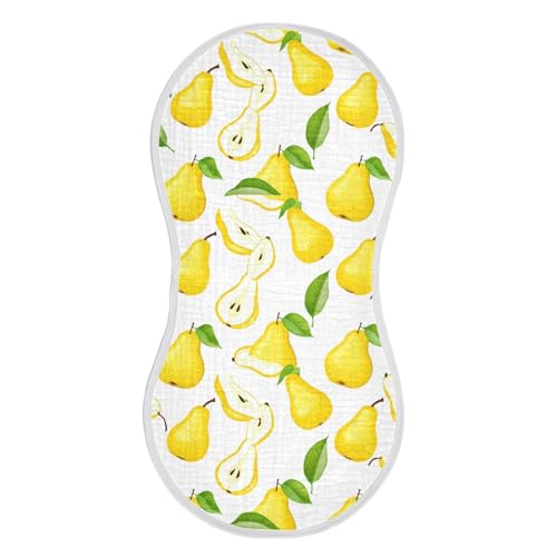 J JOYSAY Pear Leaves Fruit Yellow Baby Burp Cloths for Boys Girls Large 22''x11'' Cotton 4 Layer Baby Bibs for Baby Babies one sizex1
